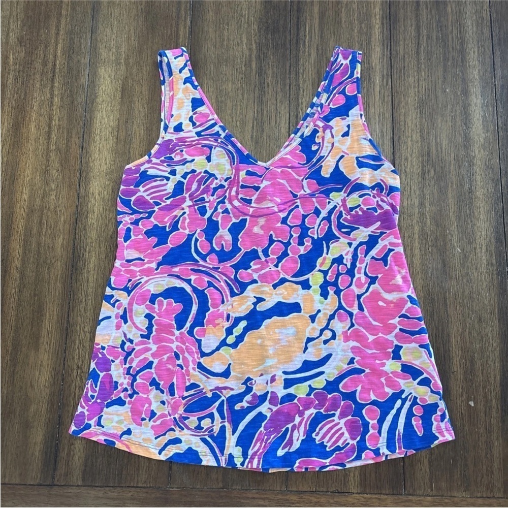 Lilly Pulitzer Gigi V-Neck Tank Top Brilliant Blue Catch & Release Women's S - Picture 3 of 11
